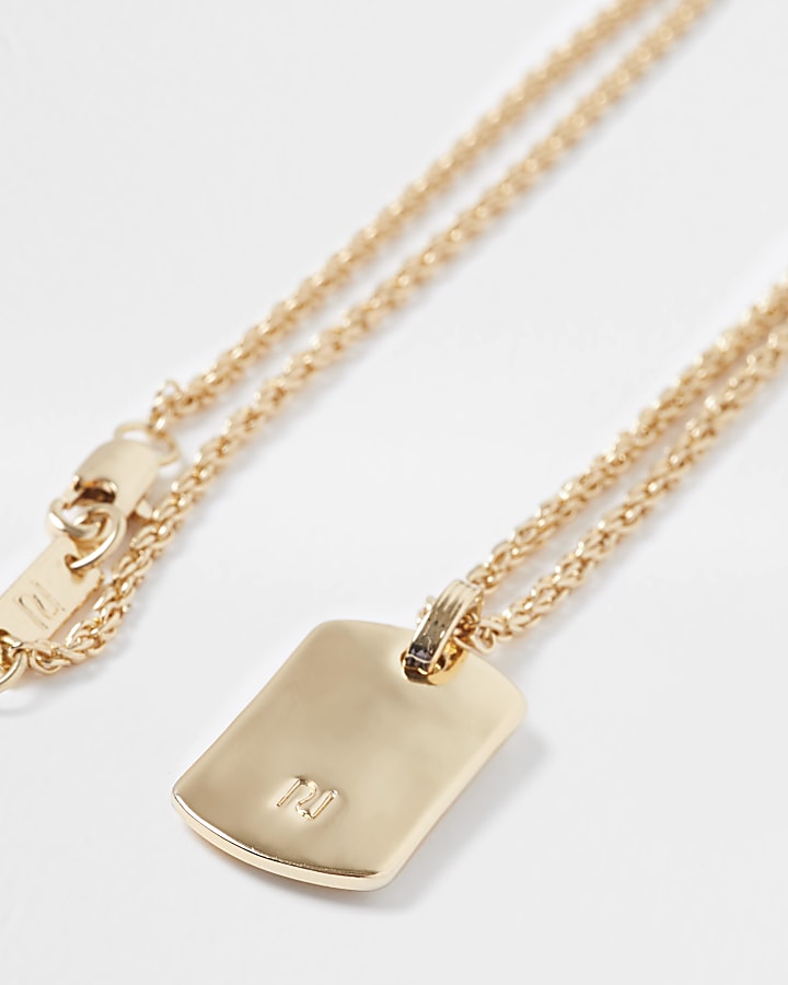 Gold RI dog tag necklace