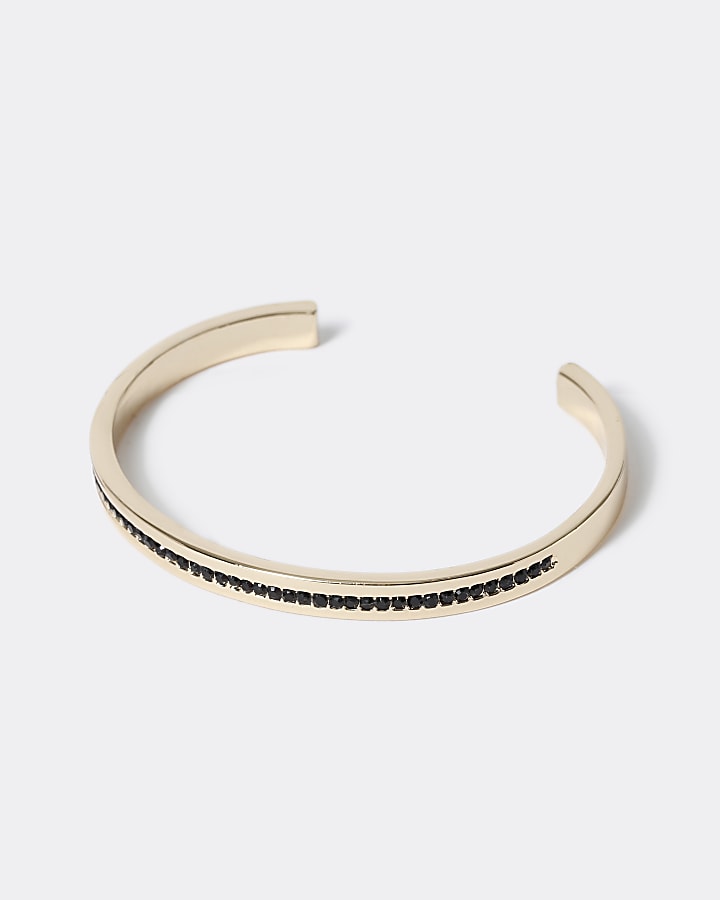 Gold colour black stone cuff bracelet
