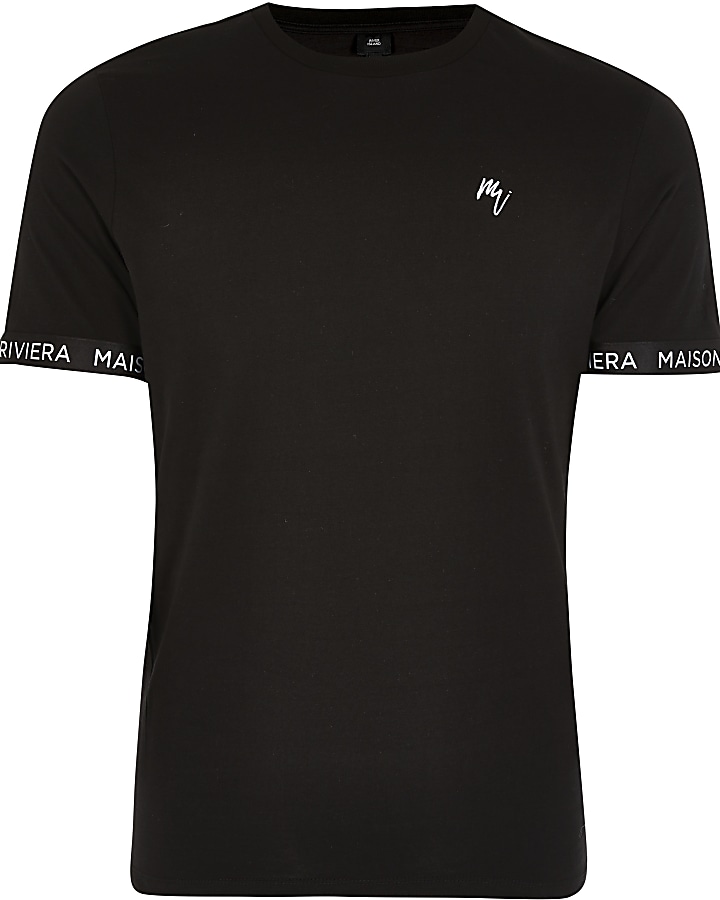 Maison Riviera black tape slim fit T-shirt