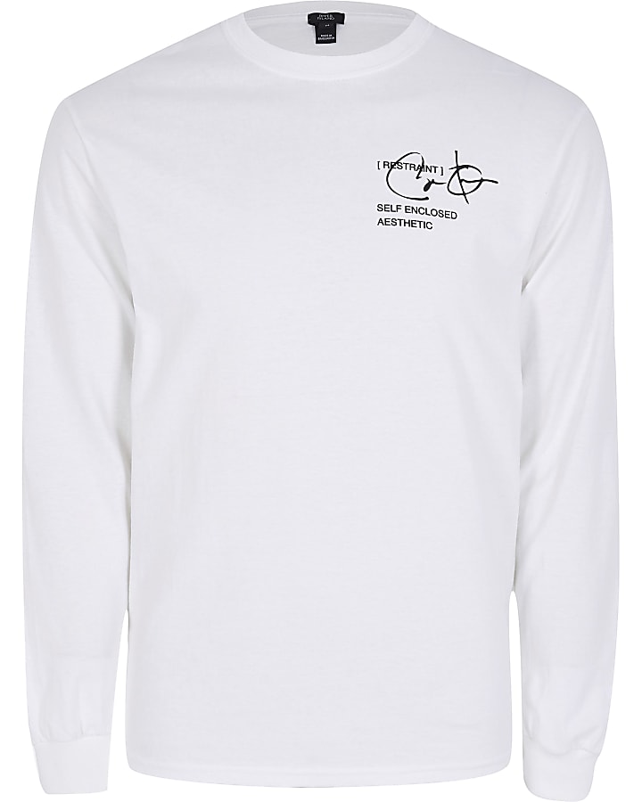 White back print regular long sleeve t-shirt