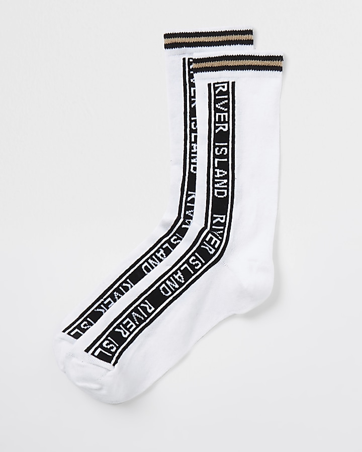 White RI branded tube socks