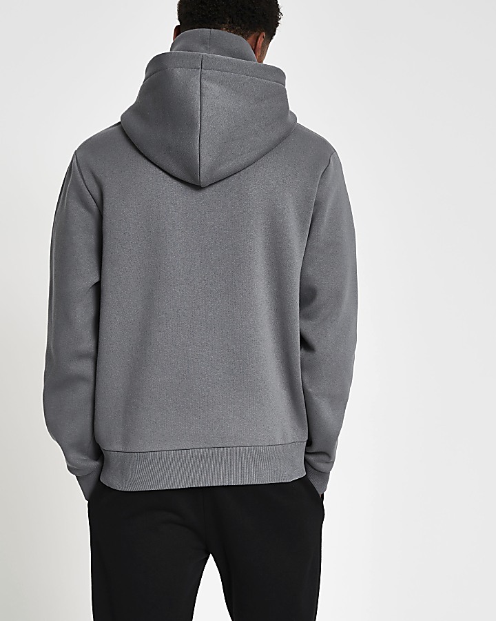 Prolific grey double neck slim fit hoodie
