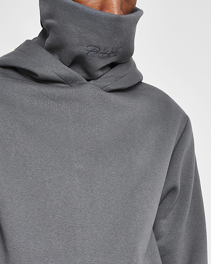 Prolific grey double neck slim fit hoodie