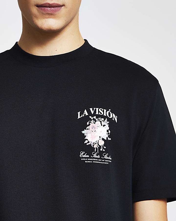 Black 'La Vision' print regular fit t-shirt