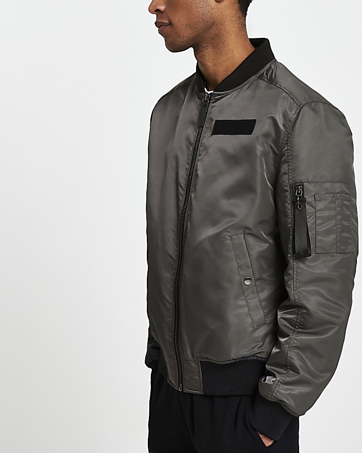 Grey hooded bomber jacket