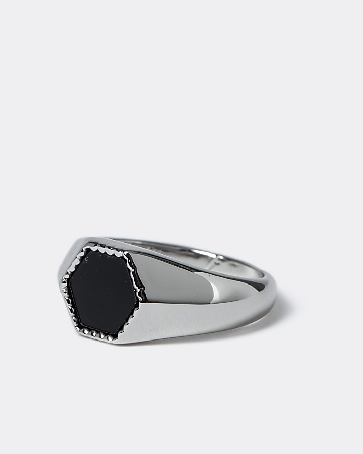 Silver colour hexagon ring