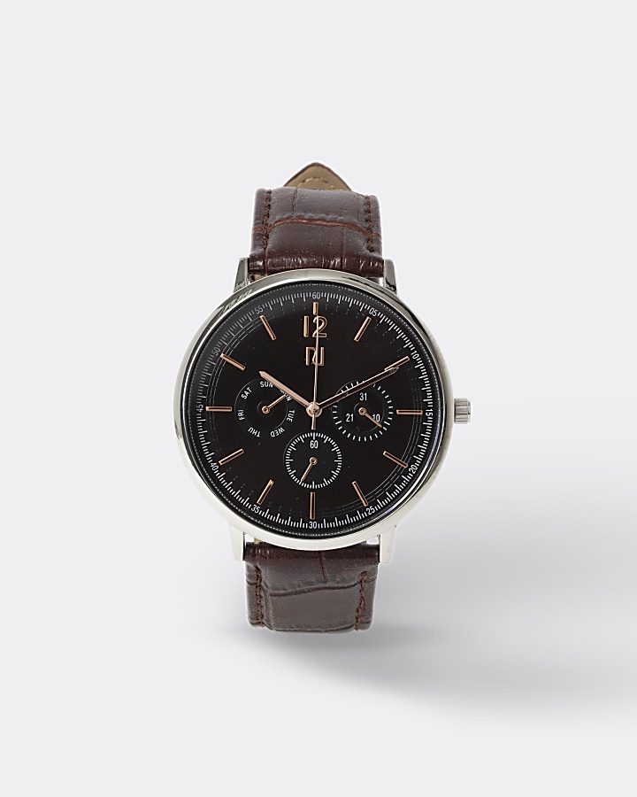 Brown leather strap watch
