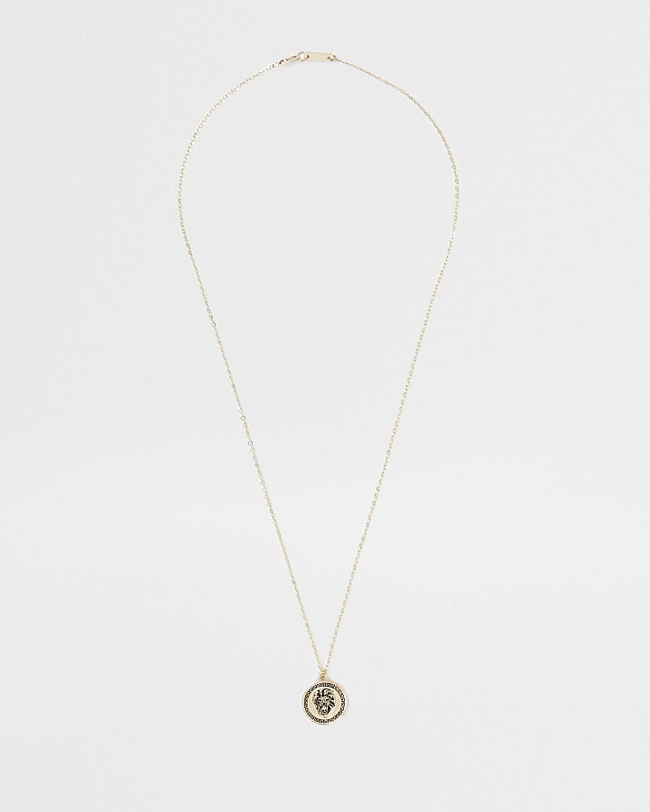 Gold lion disc pendant necklace