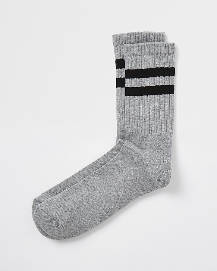 Grey double stripe tube socks