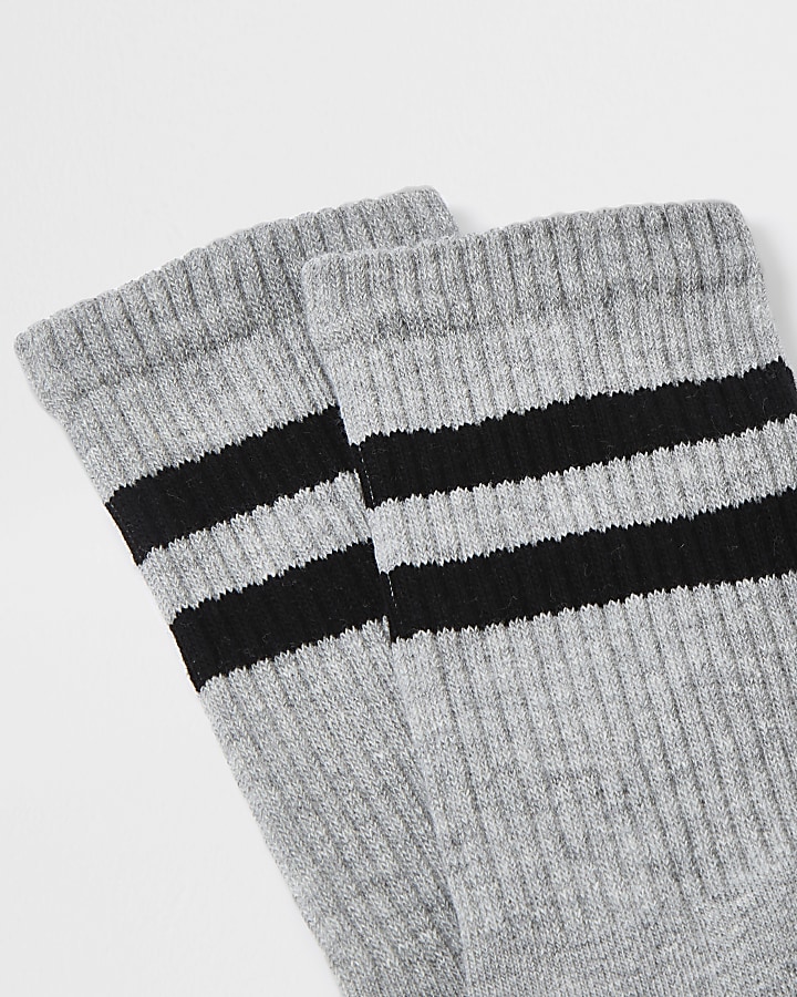 Grey double stripe tube socks
