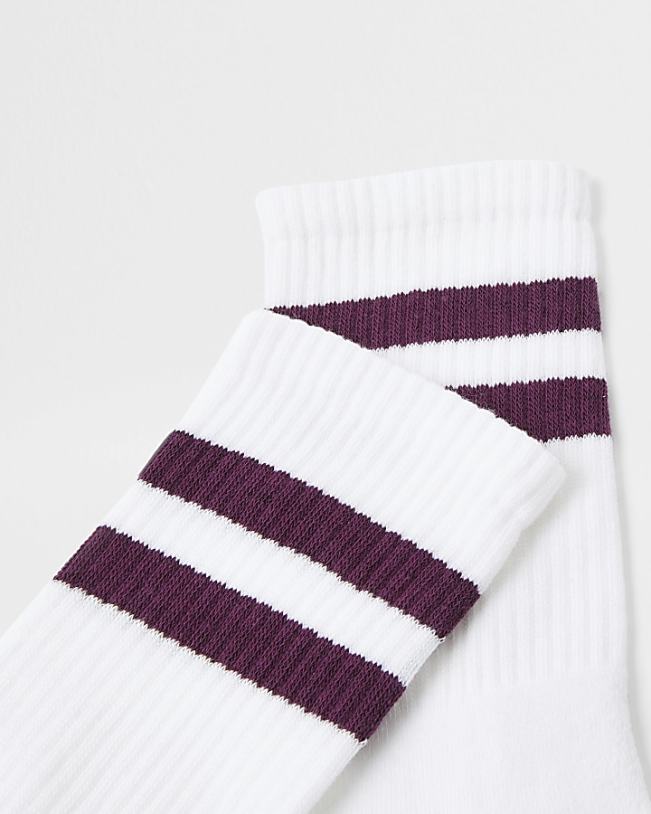 Purple double stripe white tube socks