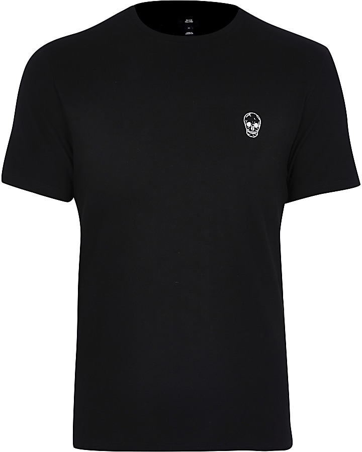 Black skull pique slim fit t-shirt