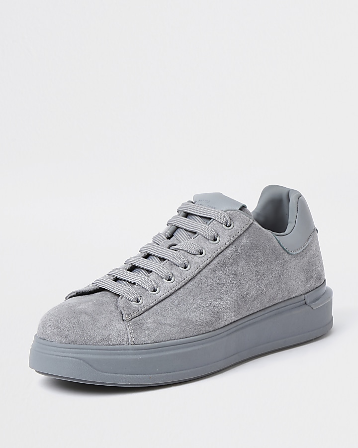Grey chunky sole faux suede trainers