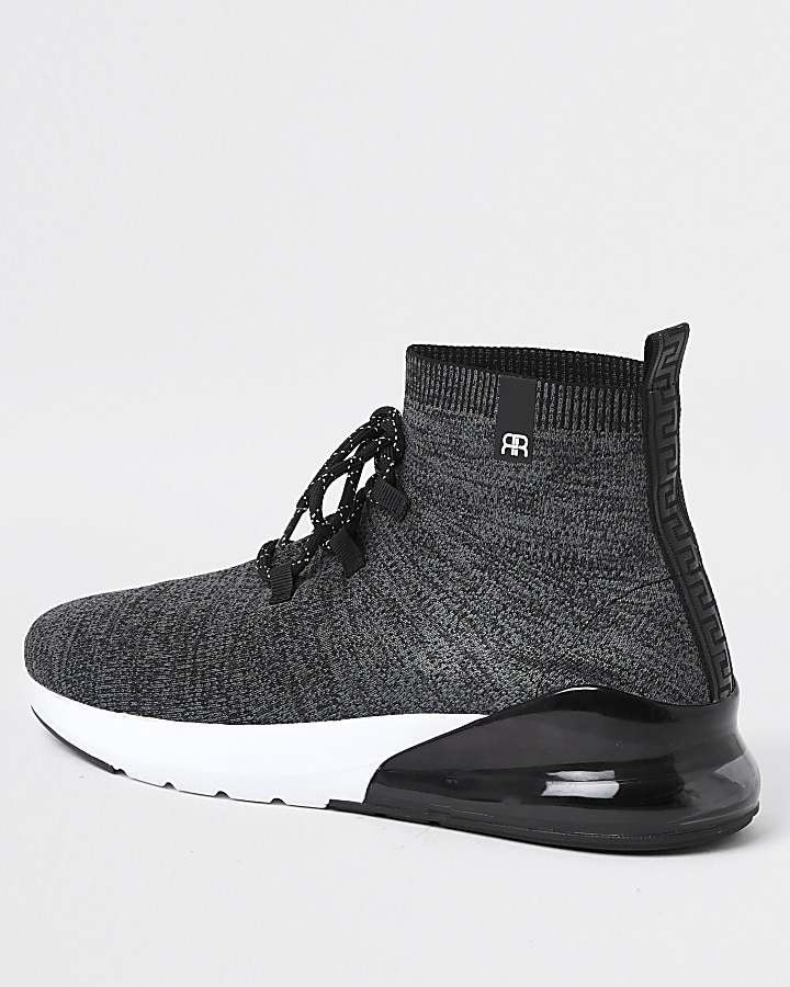Grey 'RR' high top sock trainers