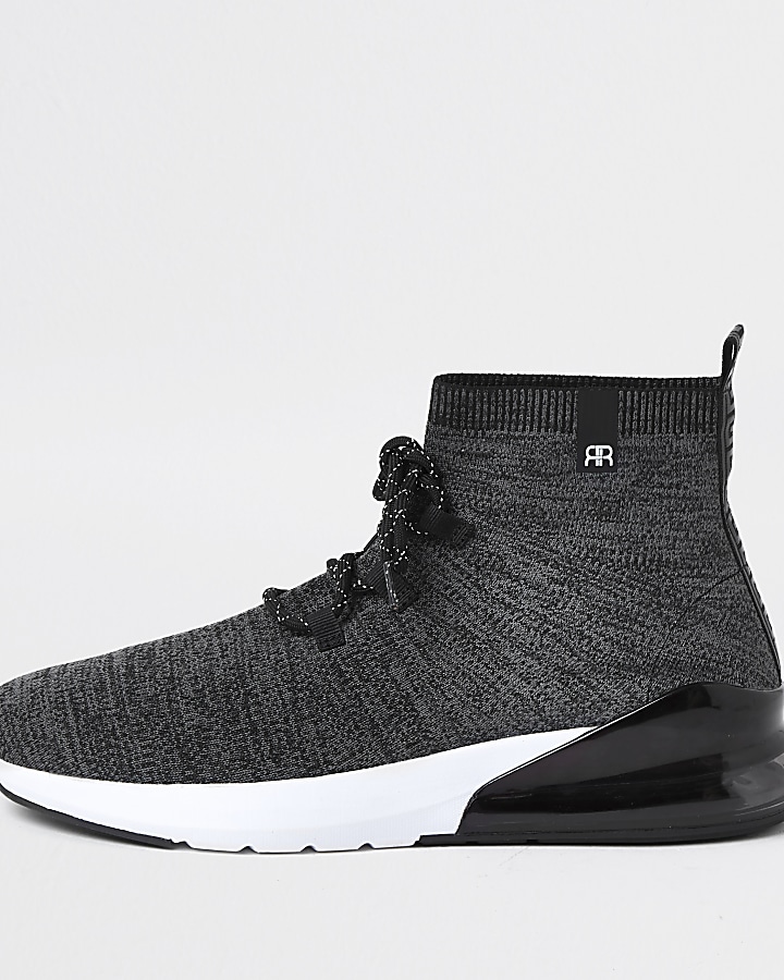 Grey 'RR' high top sock trainers