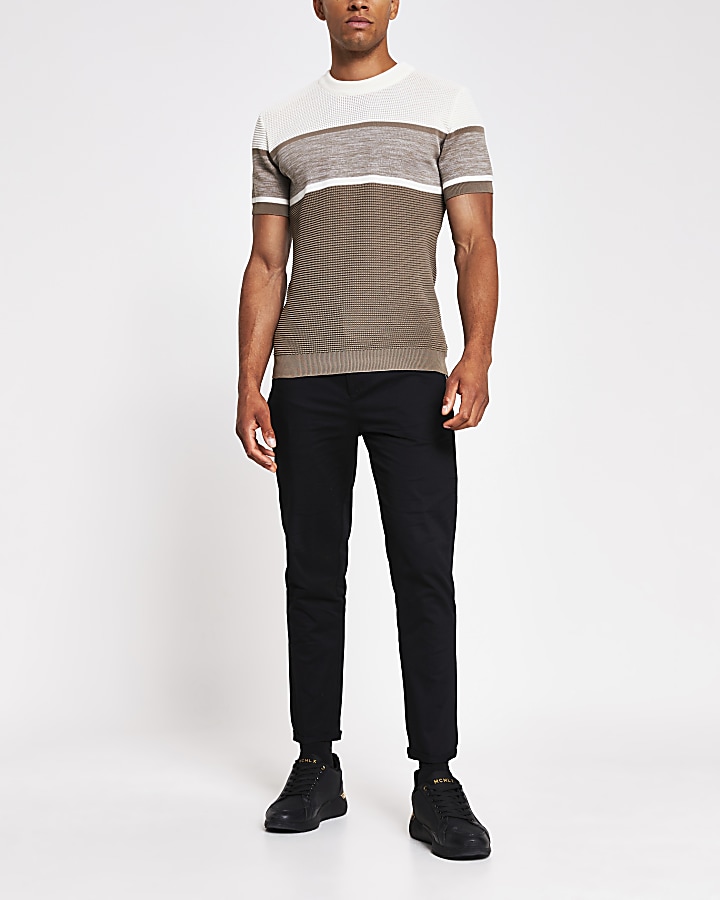 Brown short sleeve slim fit knitted t-shirt