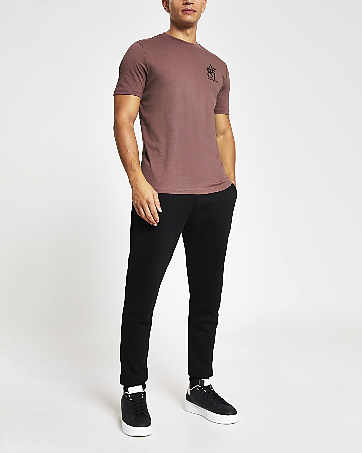 Purple chest print slim fit T-shirt