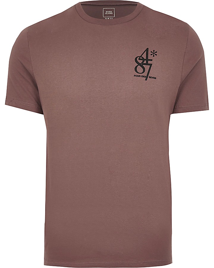 Purple chest print slim fit T-shirt