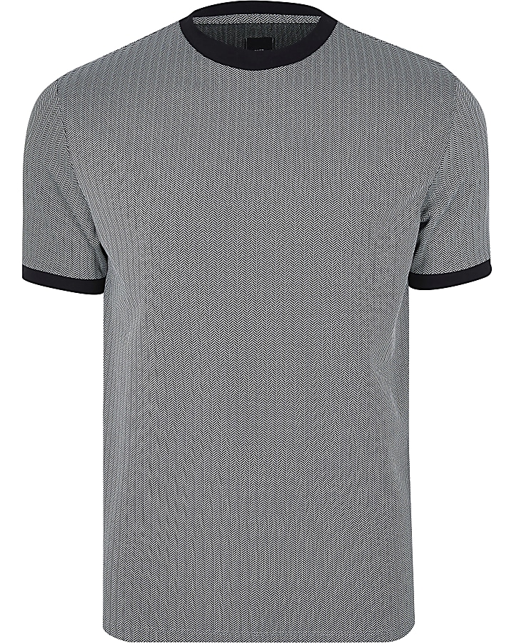 Grey herringbone slim fit t-shirt