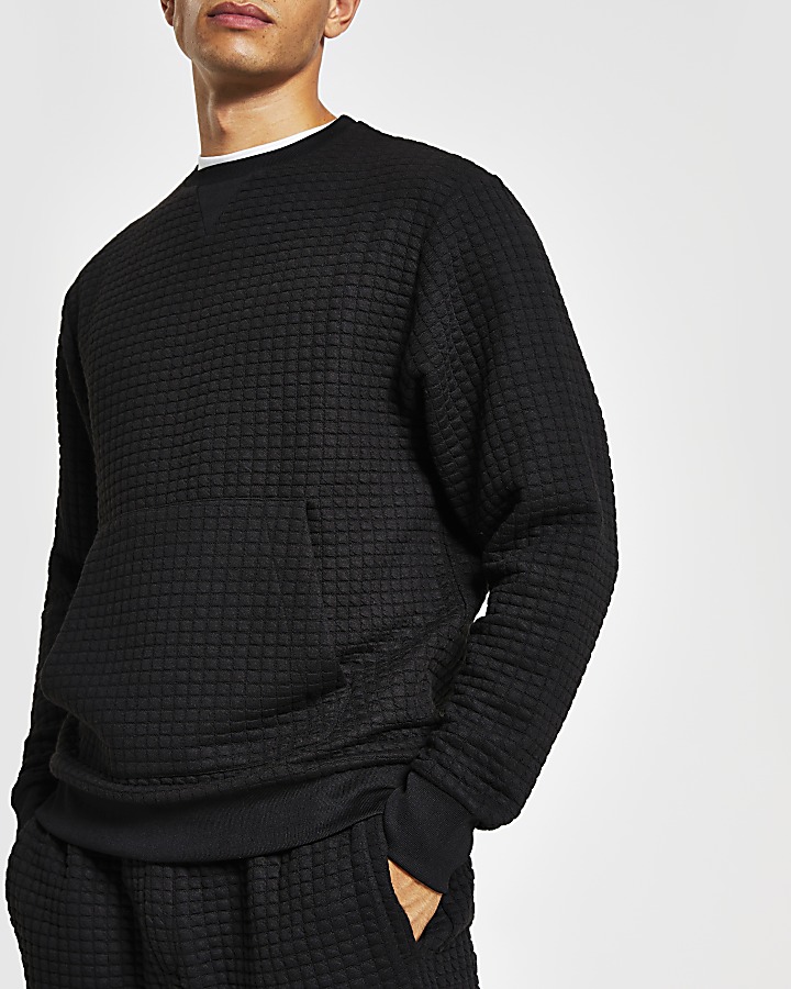 Black quilted slim fit sweatshirt