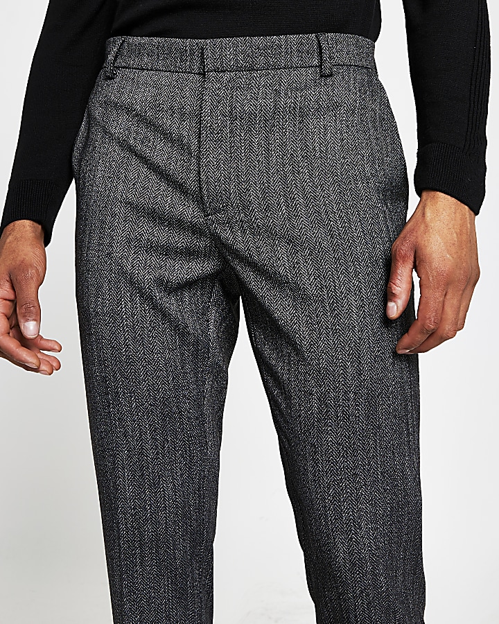 Dark grey herringbone skinny fit trousers
