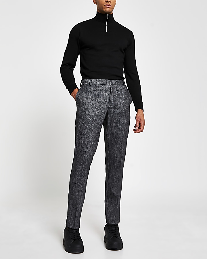 Dark grey herringbone skinny fit trousers