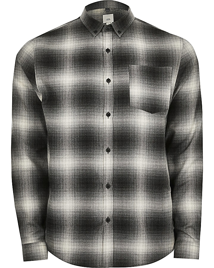 Grey check long sleeve regular fit shirt