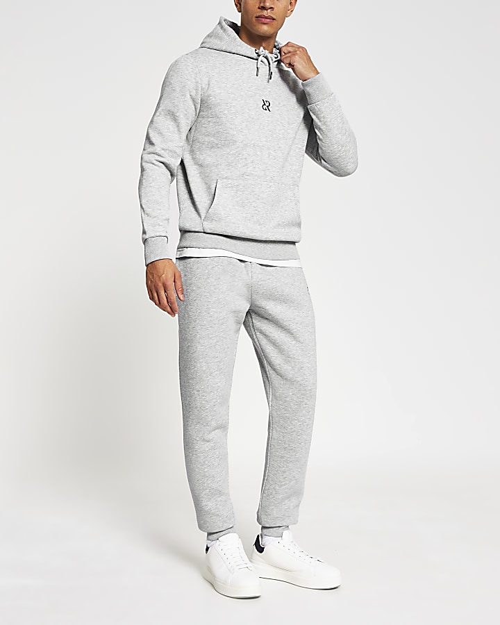 Grey RR print slim fit hoodie