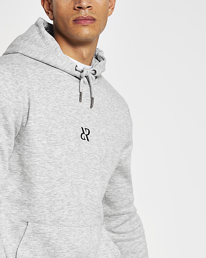 Grey RR print slim fit hoodie