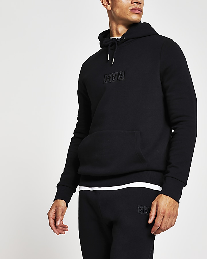 Black RVR slim fit hoodie