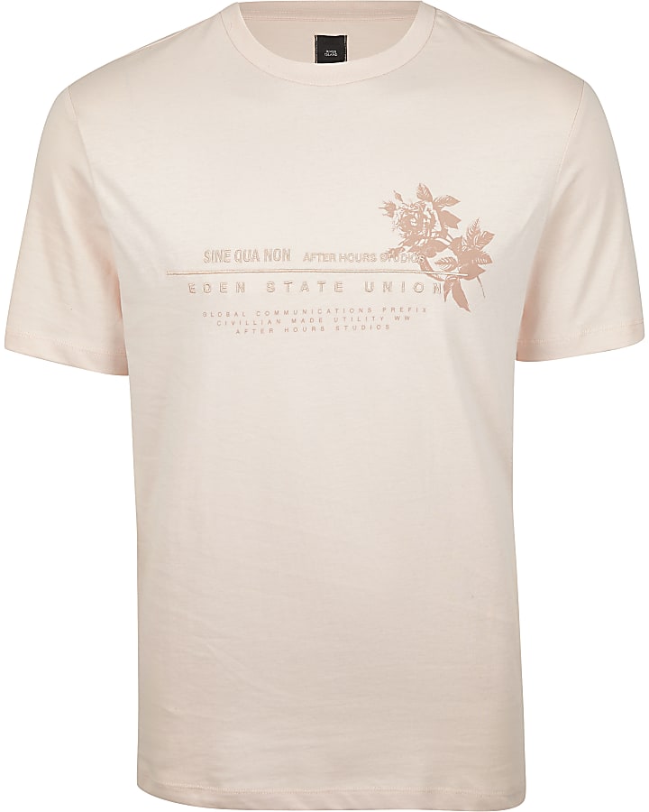 Pink regular fit  floral print t-shirt