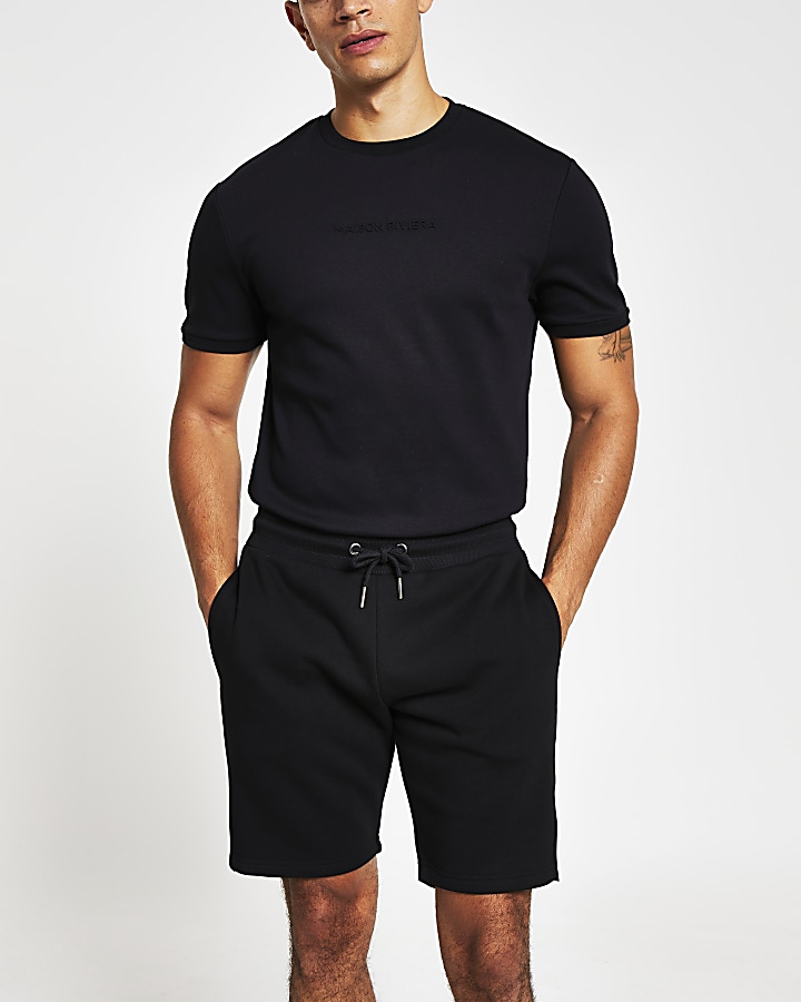 Black Maison Riviera embossed slim fit shorts