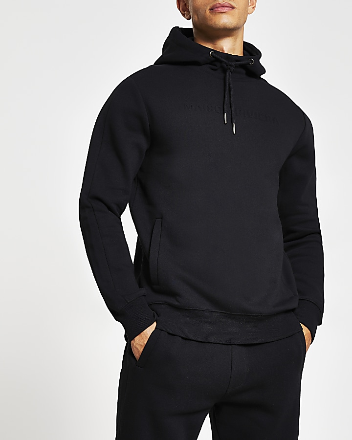 Maison Riviera black slim fit embossed hoodie