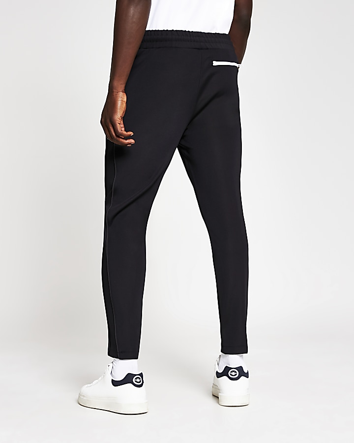 Black piped slim fit joggers