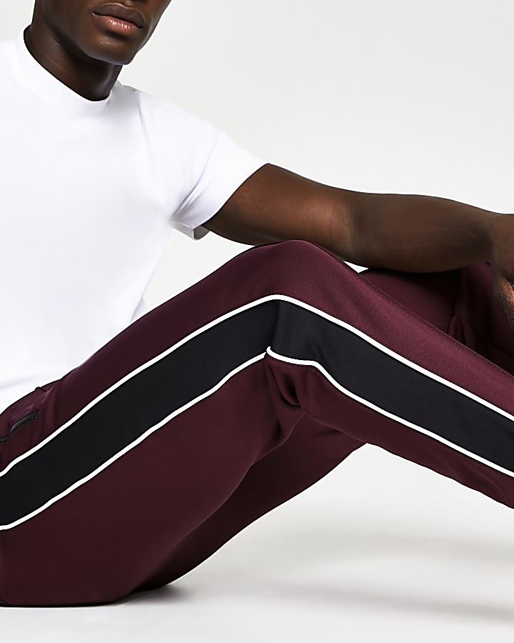 Dark red piped slim fit joggers