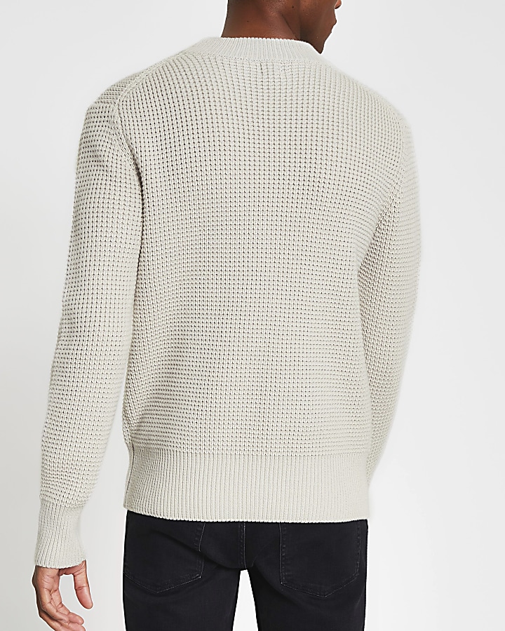 Stone knitted waffle slim fit jumper