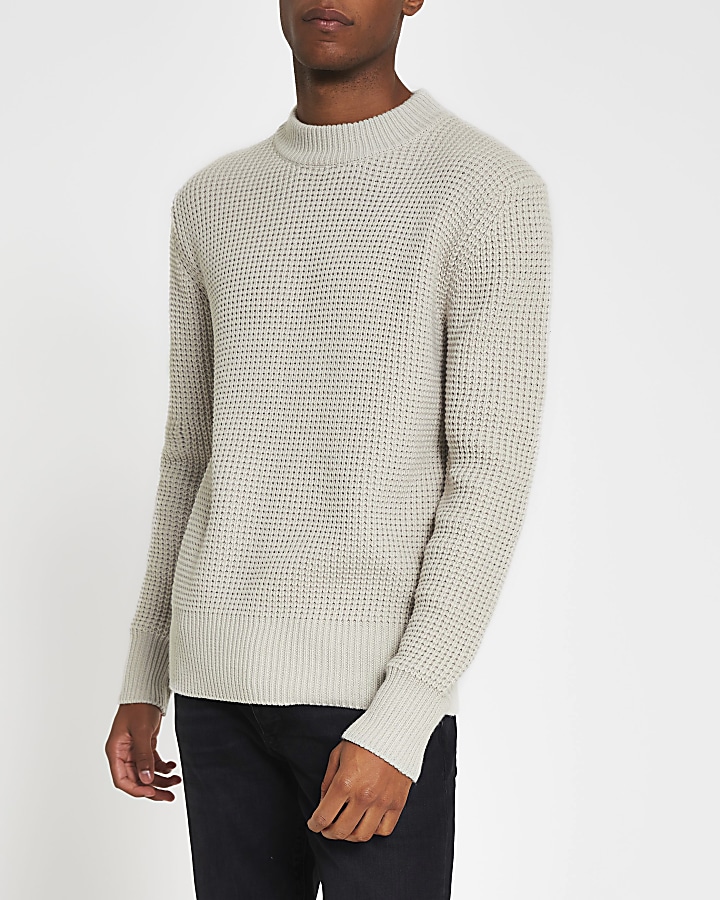 Stone knitted waffle slim fit jumper