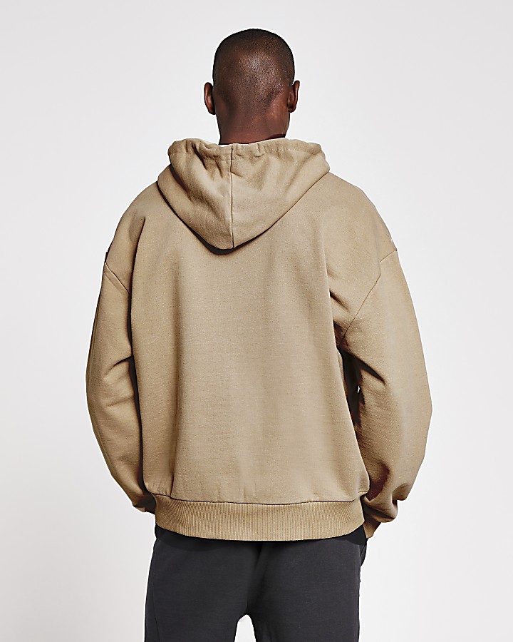 10003° premium dark stone zip up boxy hoodie