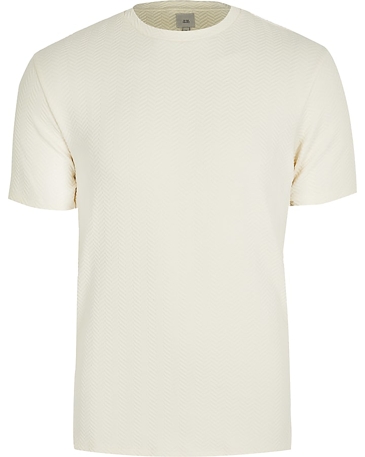 Ecru textured slim fit T-shirt