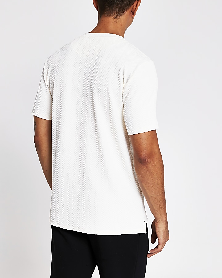 Ecru textured slim fit T-shirt