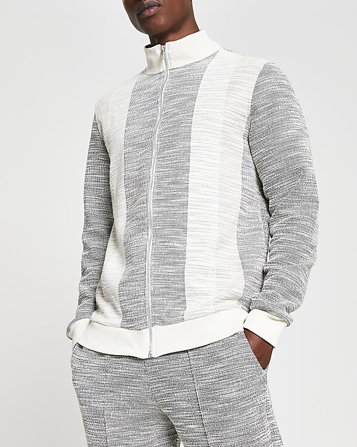 Grey textured colour block track jacket