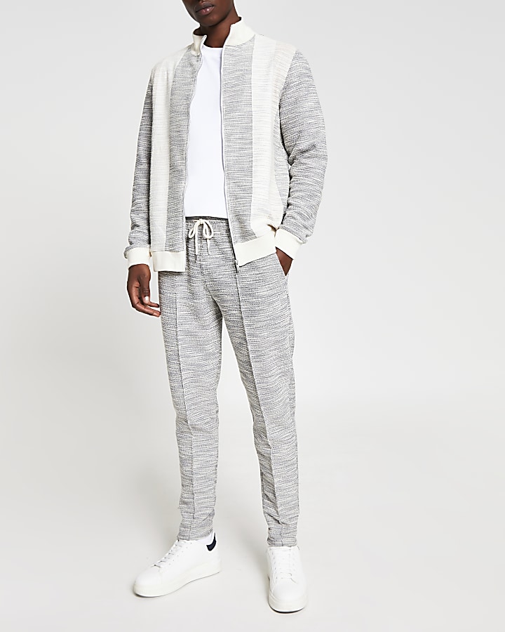 Grey textured colour block track jacket