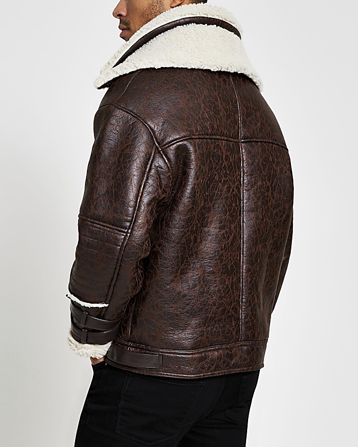 Brown borg oversized biker jacket