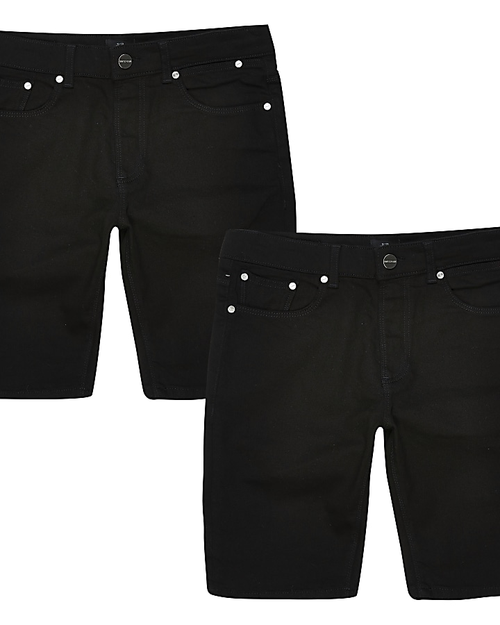 Black skinny fit denim shorts 2 pack
