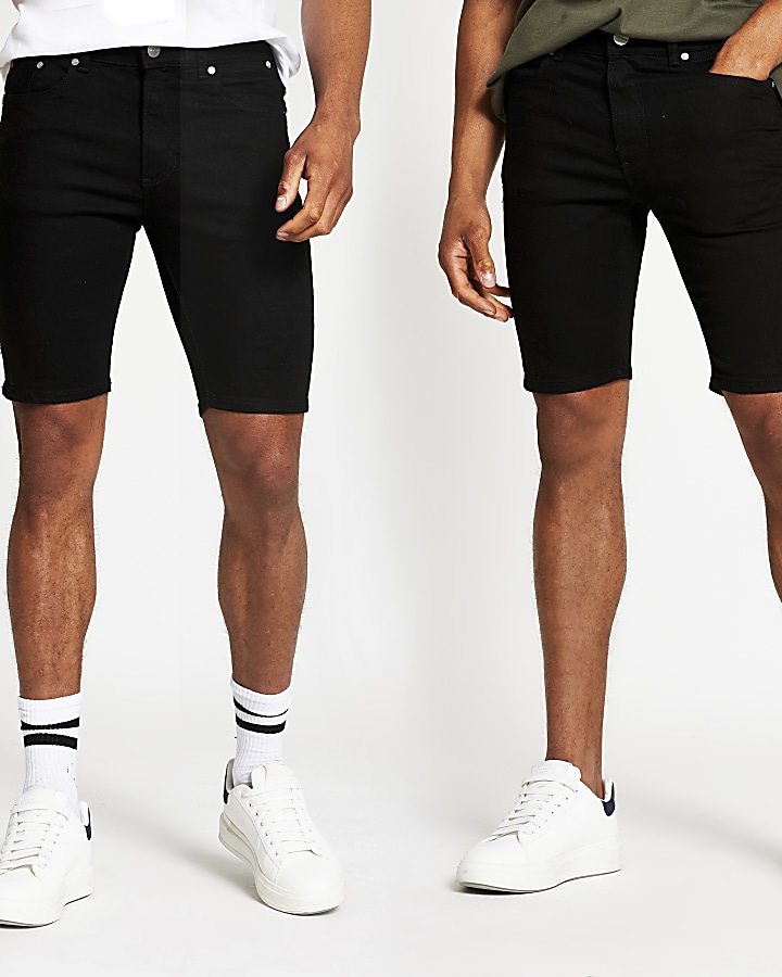 Black skinny fit denim shorts 2 pack