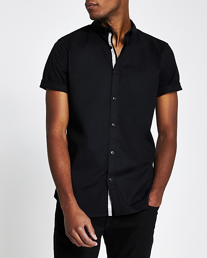 Maison Riviera black slim short sleeve shirt