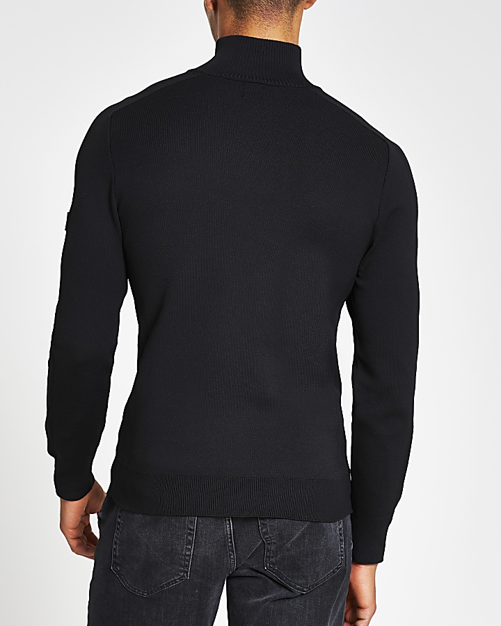 Black half zip muscle fit knitted jumper