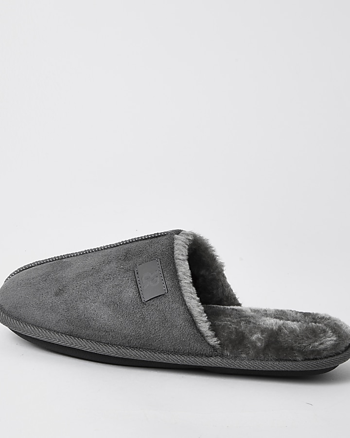 Grey suedette mule slippers