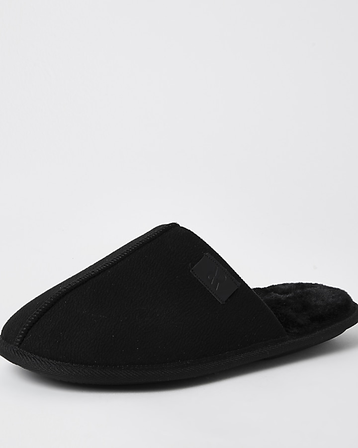 Black suedette mule slippers