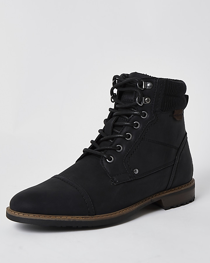 Black zip lace up casual boots